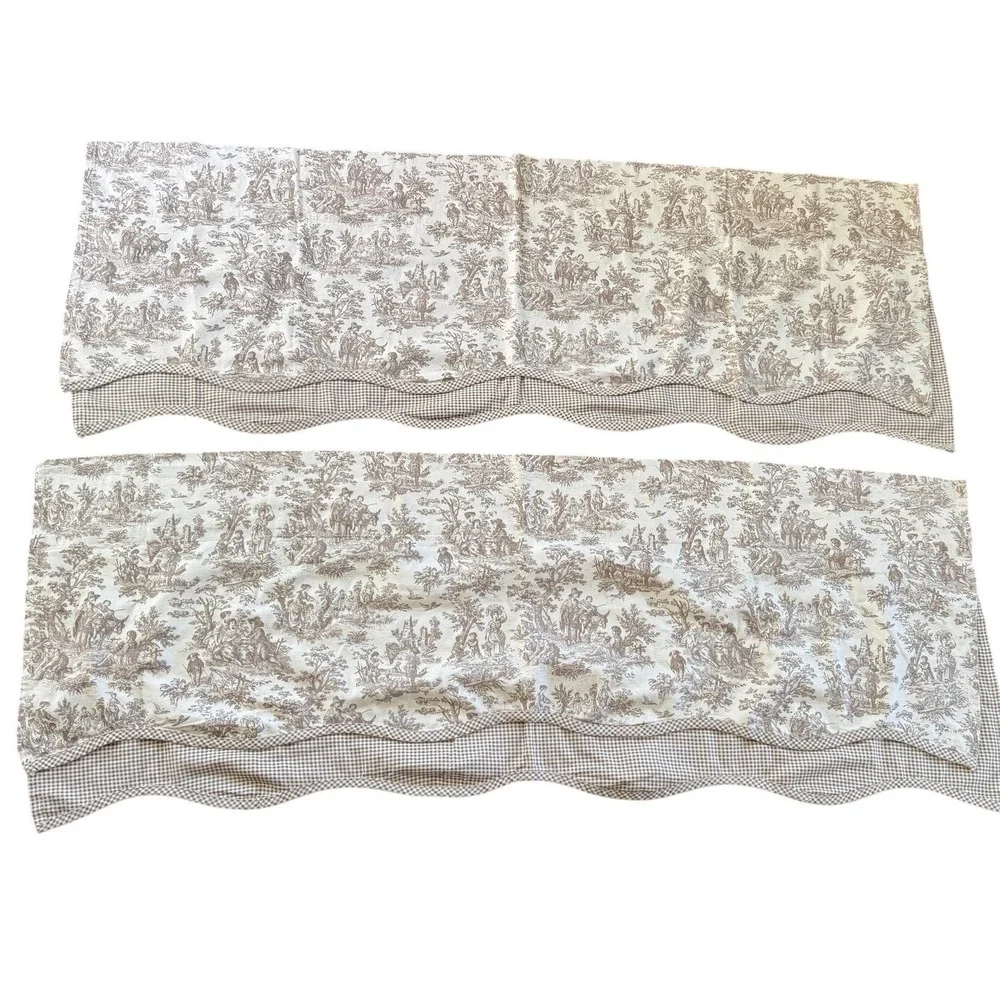 Waverly Home Classics Brown Toile Gingham Scalloped Valances Set of 2 52x18
